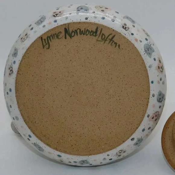 Vintage Lynne Norwood Lofton Art Pottery Pink Blue Kitten Cat Teapot Signed - Picture 4 of 13